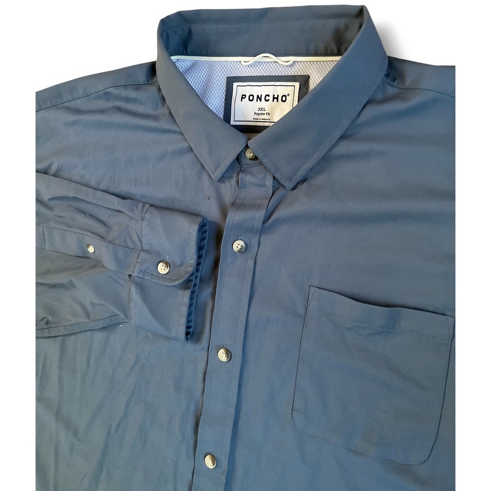Poncho Outdoors Mens 3XL Regular Fit Long Sleeve Performance Fishing Shirt Blue